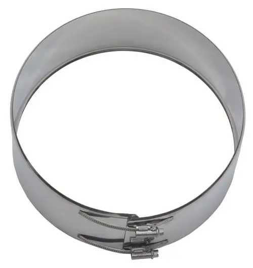 Edelstahl-Klemmband mit zwei Verschlüssen, geeignet für Abgassysteme. Mit der Marke Vaillant für sichere Verbindungen in Heizungsinstallationen.